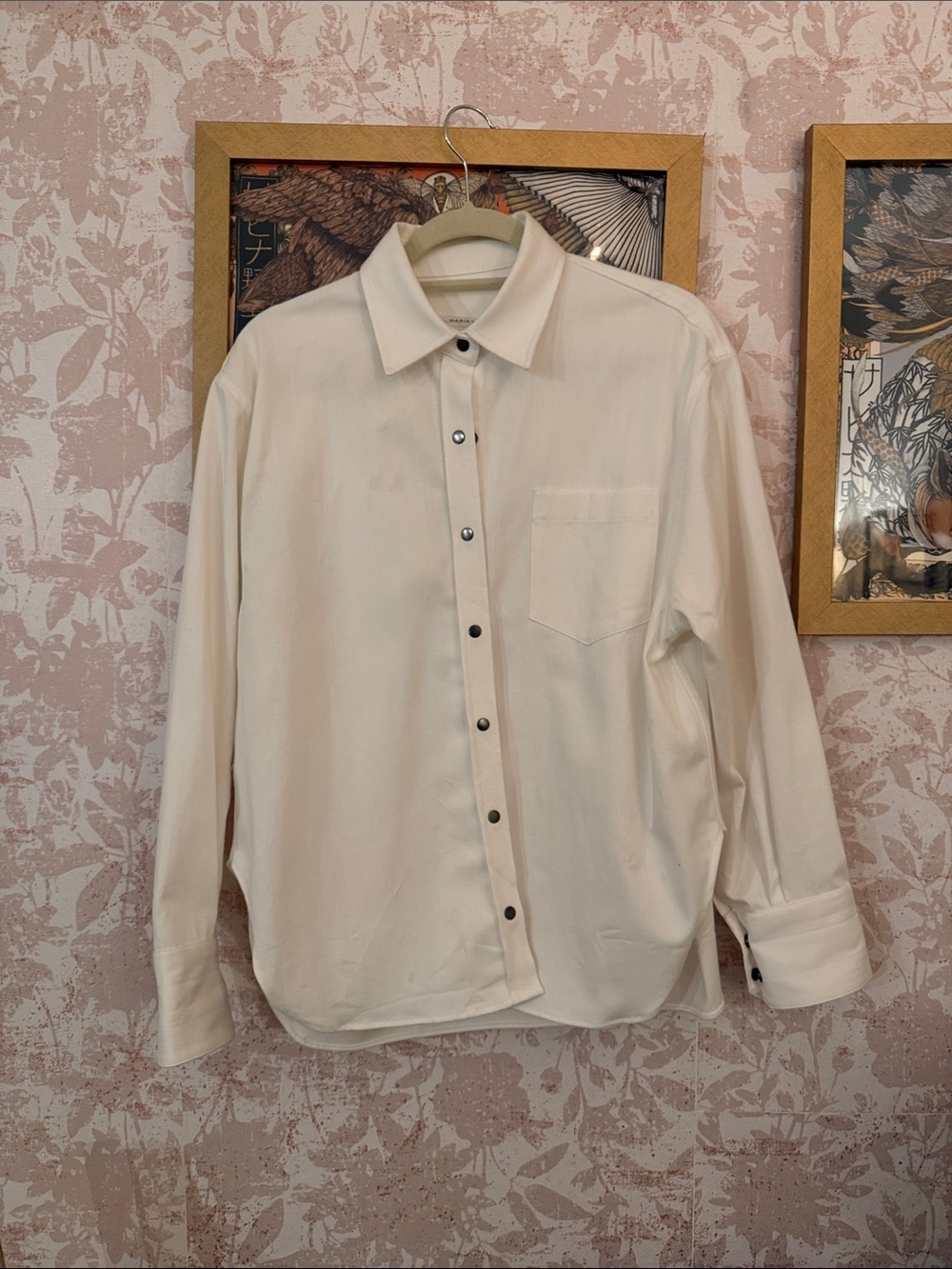 Women's Cream Button-Down Shirt with Chest Pocket